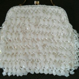 VTG White Hand Beaded Clutch